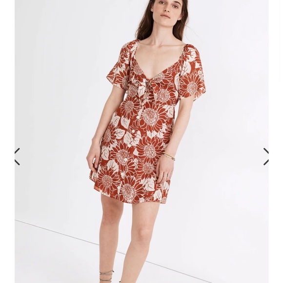 Madewell Silk Tie-front Mini Dress in Sunflower Season - Picture 2 of 8